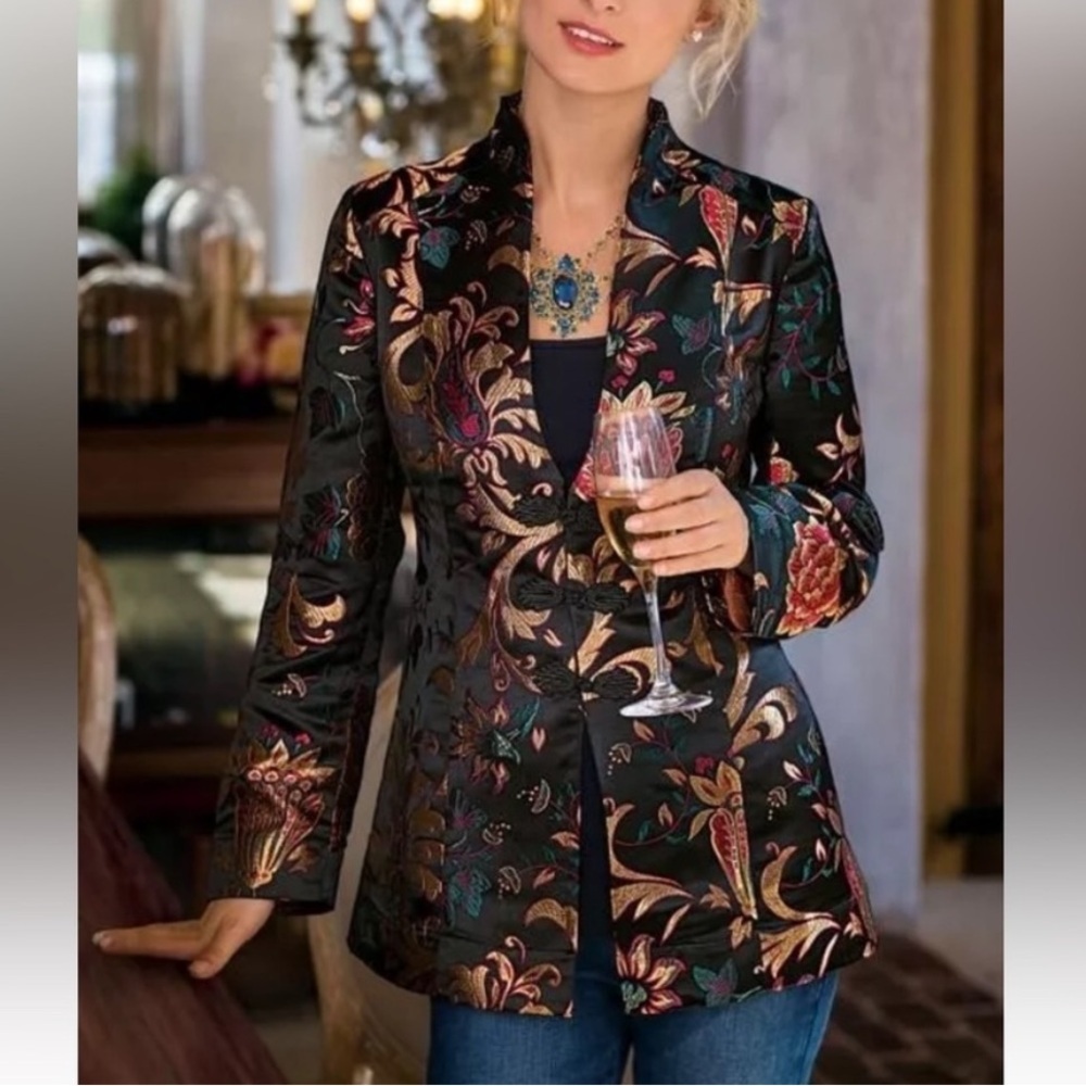 SOFT SURROUNDINGS Moon Dynasty Satin Brocade Kimono Jacket - Size Large